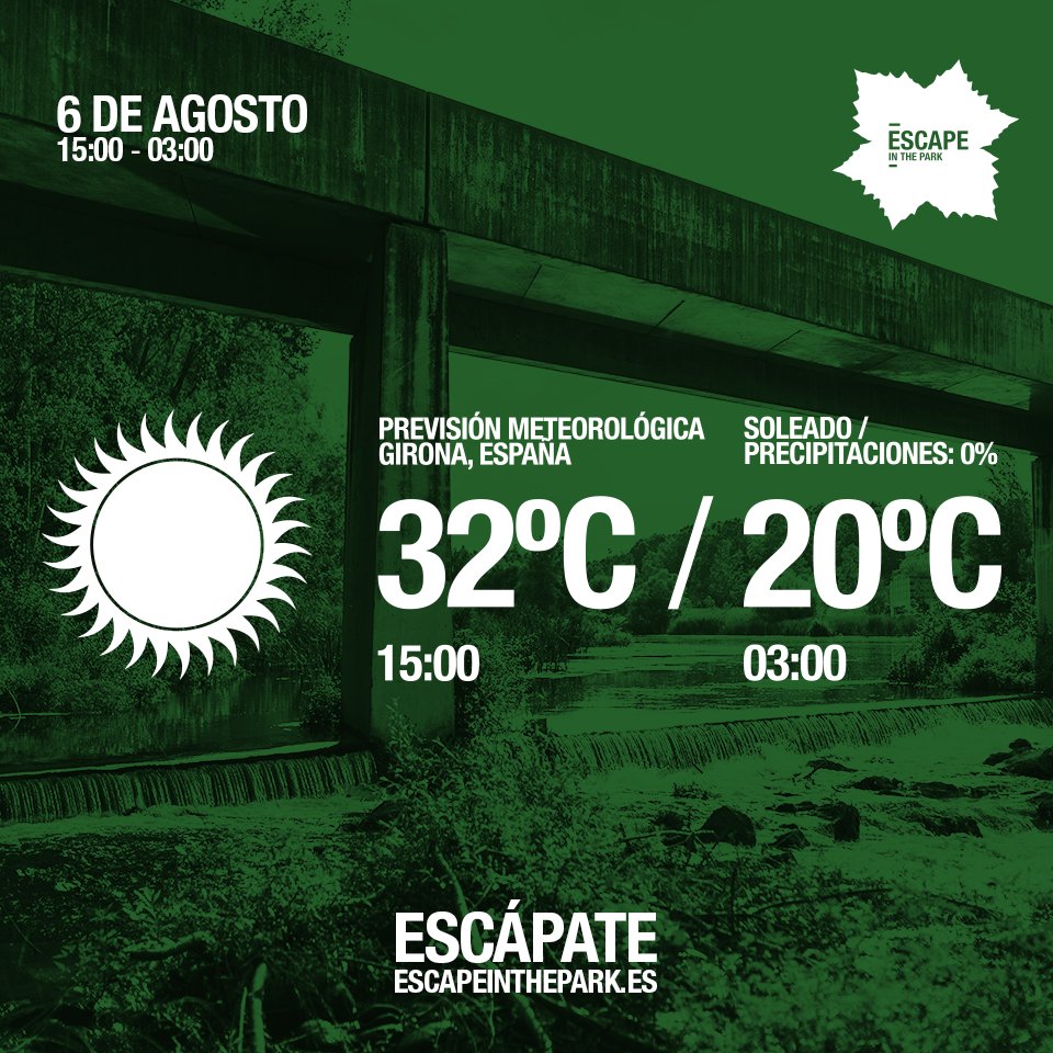 escapeinthepark's tweet photo. Se presenta una muy buena previsión climatológica hoy en Girona durante las 12 horas de Escape In The Park!☀️🌿🎶 https://t.co/45pRuYoJp0