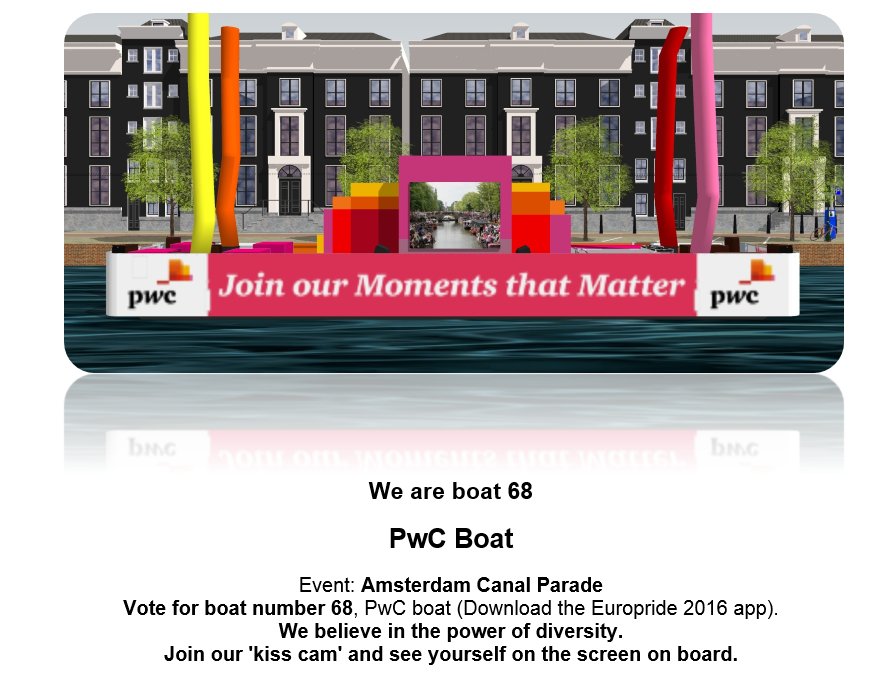 PwC_Nederland's tweet photo. Wij zijn vandaag boot 68 #agp16 #PwCboot #PwCEuroPride ook dat is #werkenbijpwc https://t.co/bCss4QSnZl
