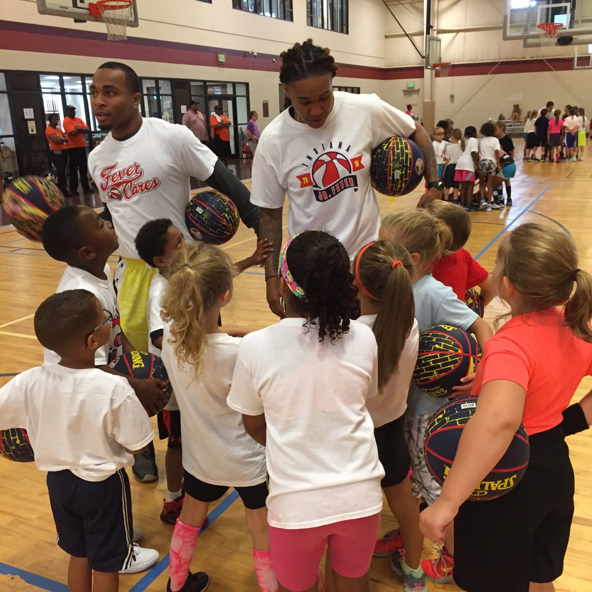 IndianaFever's tweet photo. .@BriannJanuary, @SheniseJ42, and @TheRealUNC2 teaching 🏀 skills at today's #JrFever Camp. https://t.co/lPZidoD2h0