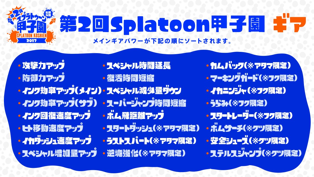 Splatoon スプラトゥーン 第2回スプラトゥーン甲子園 についての詳細が公開された 今回からすべてのブキに加え すべてのギアも使用できるようになる ただし 90秒以内に各設定を行う必要があるため 事前にチームで作戦を練ることが一層重要に Splatoon スプラトゥーン 第2回スプラトゥーン甲子園 についての詳細が公開された 今回からすべてのブキに加え すべてのギアも使用できるようになる ただし 90秒以内に各設定を行う必要があるため 事前にチームで作戦を練ることが一層重要に