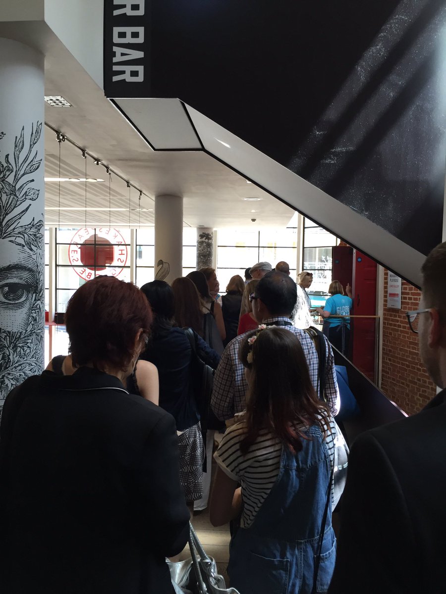 ShakespeareBT's tweet photo. Waiting to be let in to the second Wanamaker session #WSCongress16 #SBTFellow @The_Globe https://t.co/bKzlIm73Xn