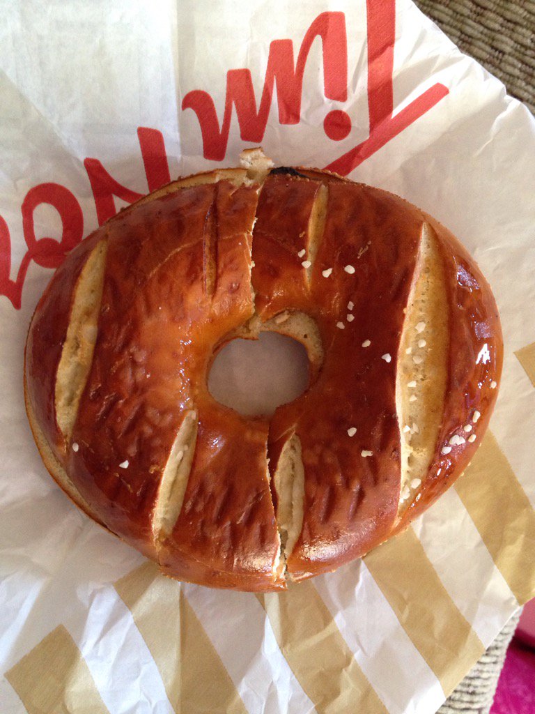 the2chevs's tweet photo. Hey @TimHortons where'd all the salt go on my pretzel bagel? #itsthebestpart https://t.co/6iDP2AZrGs