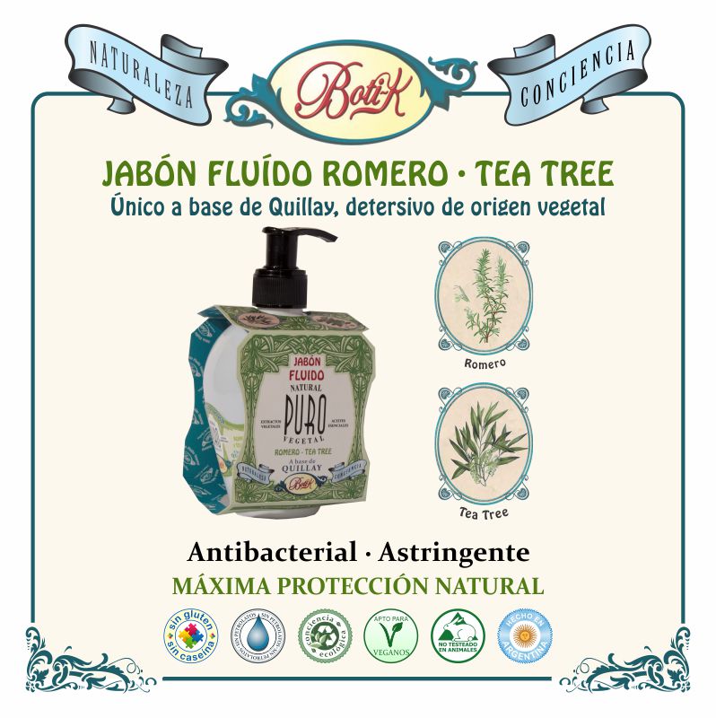 Jabón Fluído 100% Puro Vegetal de Romero / Tea Tree#MÁXIMA PROTECCIÓN NATURAL