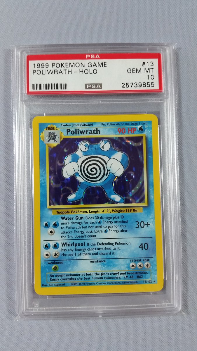 LudkinsC's tweet photo. Poliwrath PSA 10 today! #rarepokemon #pokemongo #psa10 #gemmt10 #psacard #baseset #pokemoncards #psareturns https://t.co/BsP9wAbd03
