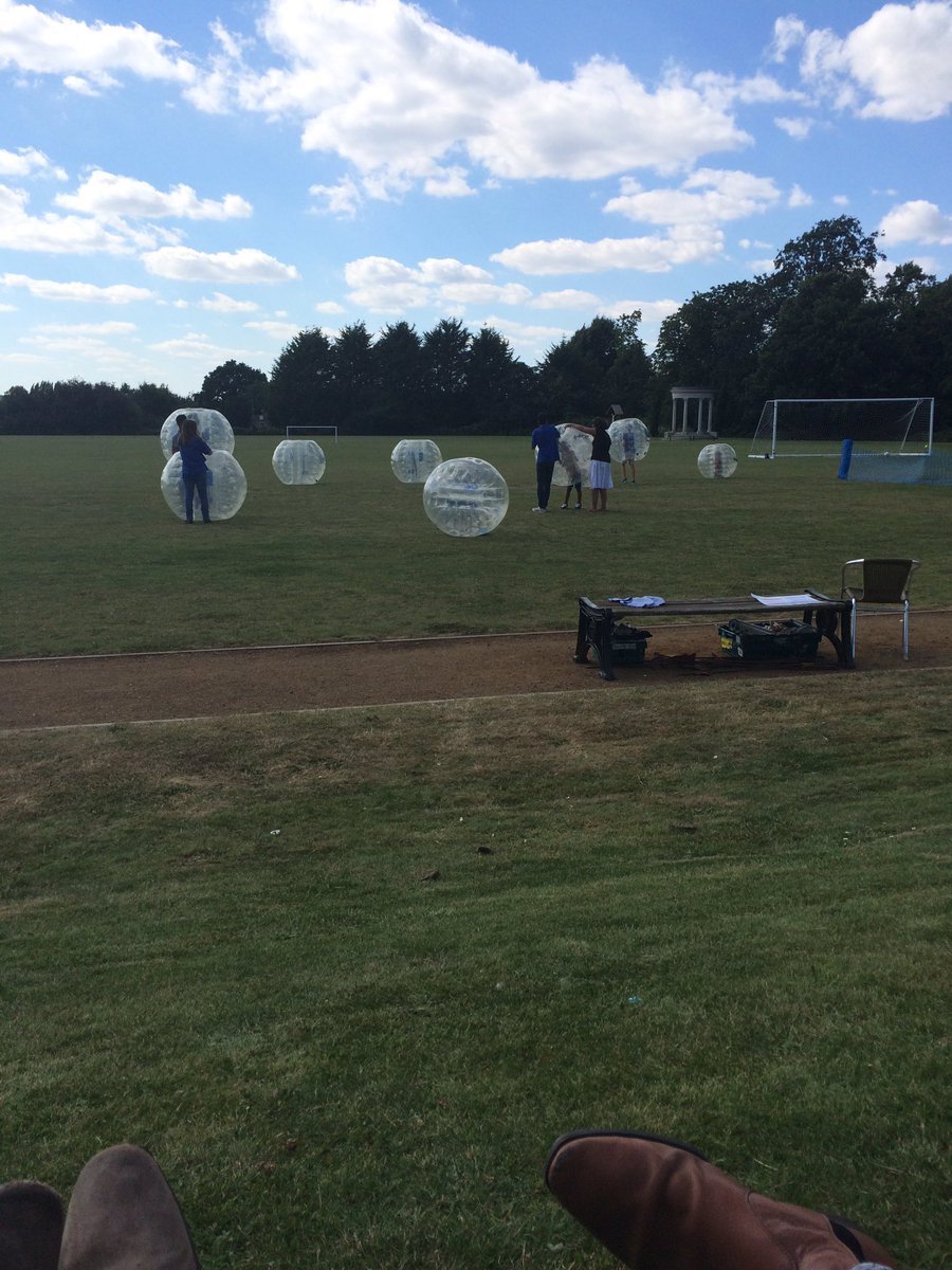 JumpTheGunBand's tweet photo. Waiting to play today, @GeorgeTheRocker and Jack are making the most of the 'Zorbing'. https://t.co/3m260tQAYm