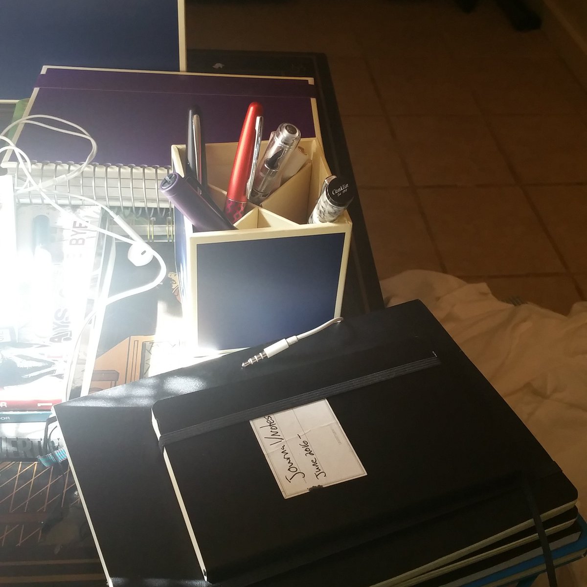 InkedNibBlog's tweet image. Never am too far away from my pens and notebooks. Even while in bed.