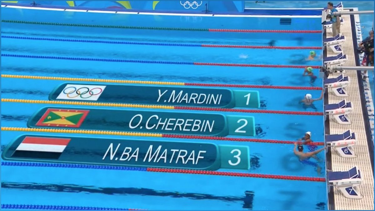 omar_quraishi's tweet image. What a sight!: Yusra Mardini - a refugee who fled civil war in Syria - wins her Olympic swimming heat