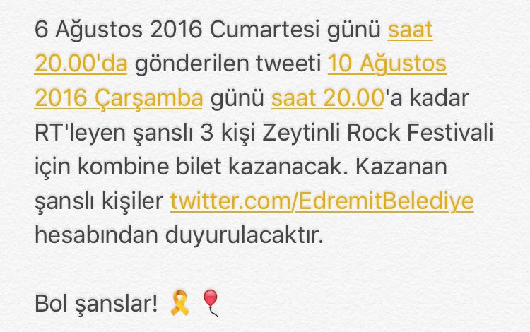 EdremitBelediye's tweet photo. Bu tweeti RT'leyen şanslı 3 kişi Zeytinli Rock Festivali'nde kombine bilet kazanacak ❗️

Bol şanslar 🤘@rockfestivali https://t.co/ieuA3j5aw7