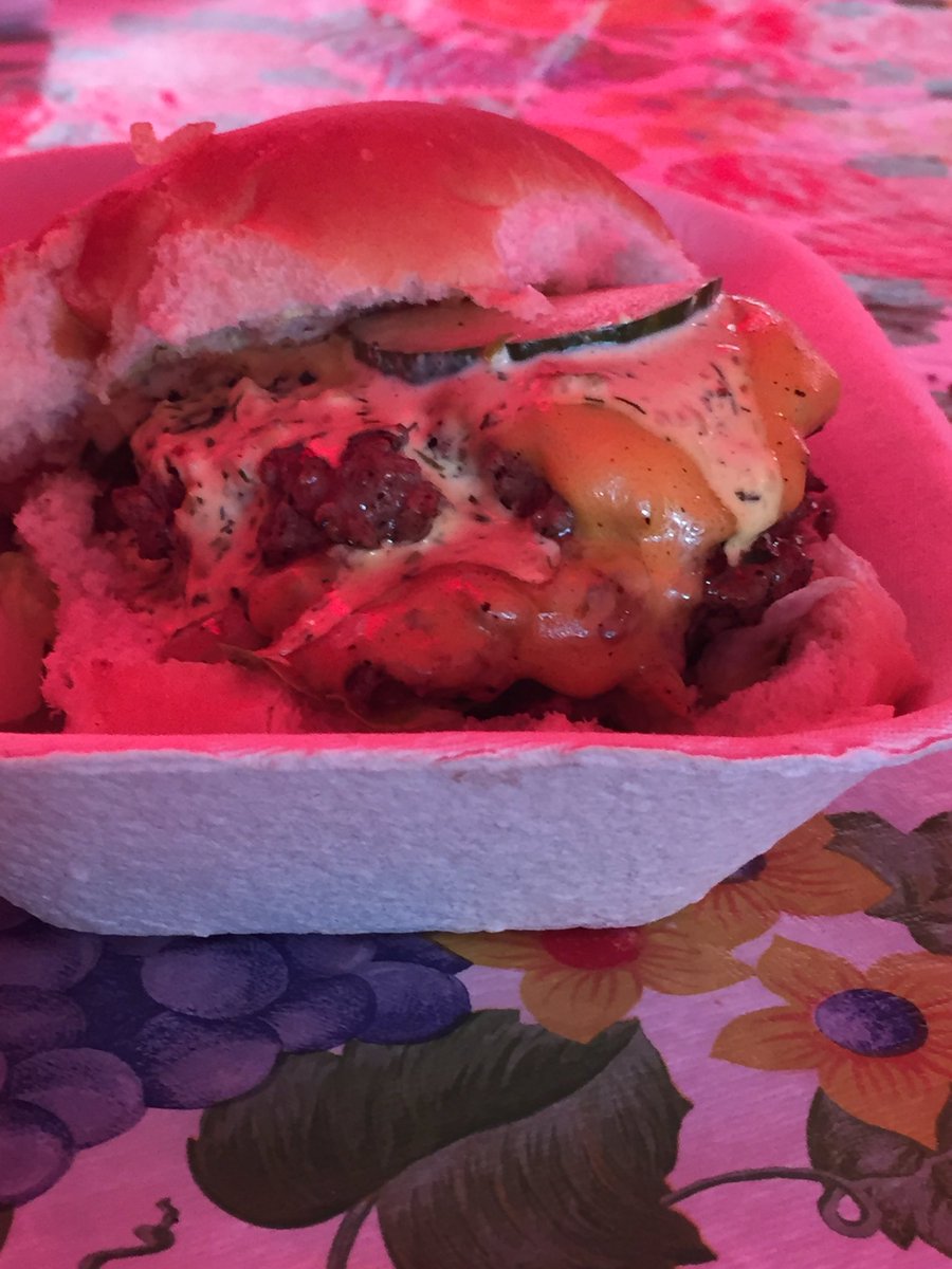 RadioGregSmith's tweet photo. .@NLFolkFestival protip: Burger by @chefmoustachio is a must! https://t.co/jvhDGIed4G