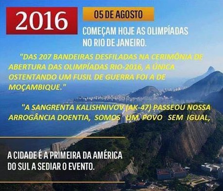 DemocraciaMZ's tweet photo. Das 207 bandeiras desfiladas na abertura das olimpíadas #Rio2016 única ostentando fusil de guerra foi de #Moçambique https://t.co/tsYpAaLM6Q
