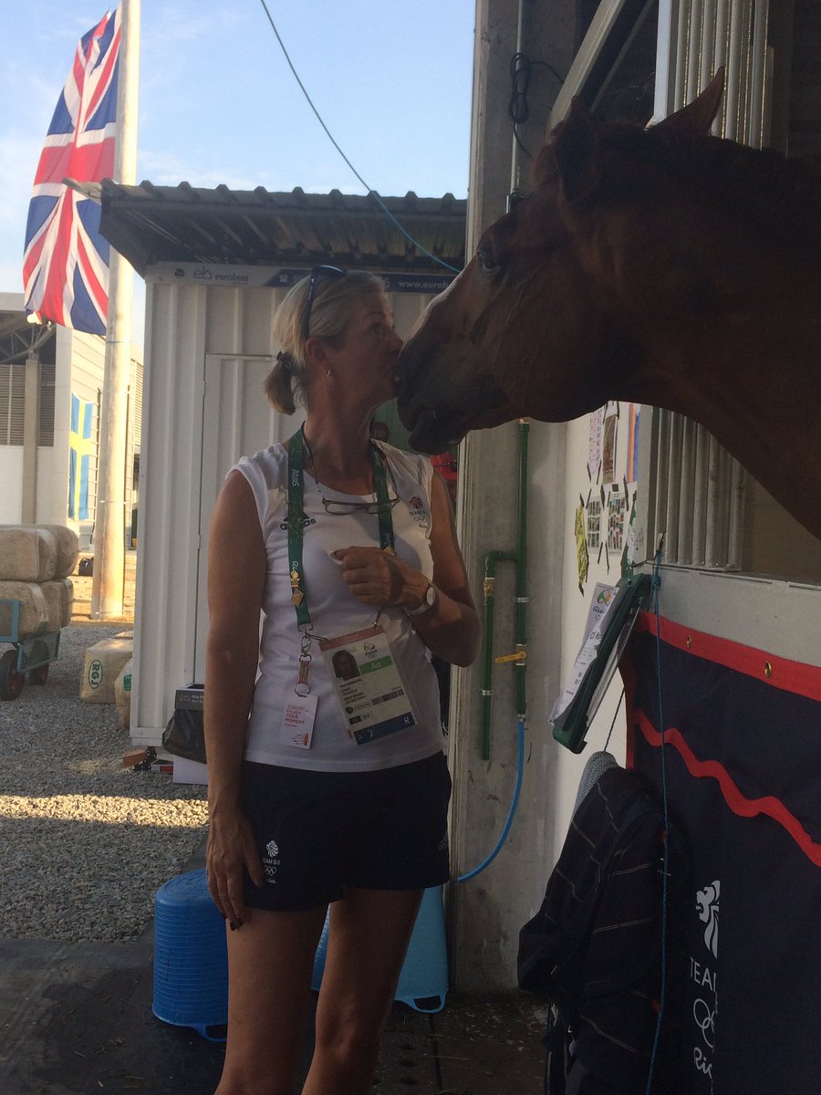 Ems_Slater's tweet photo. Chilli Morning and Tracey having a moment after his dressage test #TwoHearts #EquestrianEventing #Rio2016 https://t.co/3tLFaVjq9U
