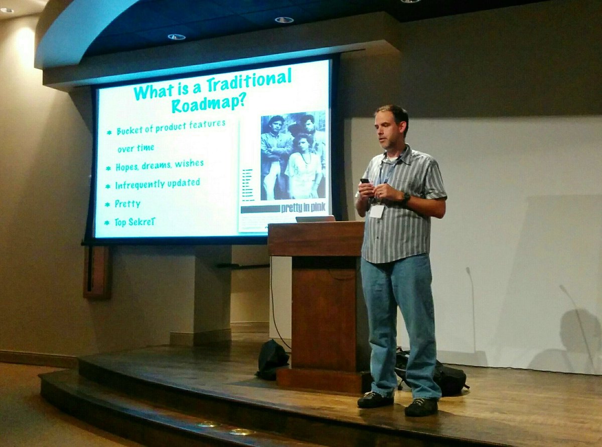 rcauvin's tweet photo. Matt Roberts on "Radical Roadmapping - Synchronized #Agile Product & Technology Roadmaps" #PCATX #PCATX17 #prodmgmt https://t.co/8n8HrRhxBk