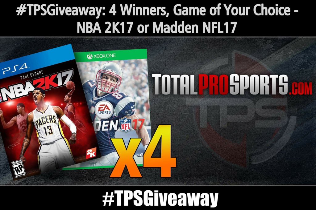 TotalProSports's tweet photo. 4 Winners, Game of Choice - 2K17 or Madden NFL17

RT, Follow, click here for more entries: https://t.co/AyKzbuVyuY https://t.co/X6tzdJirLr