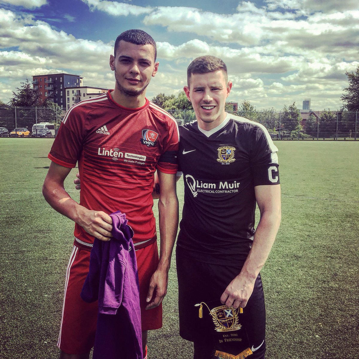 villagemancfc's tweet photo. Captains exchange gifts before our friendly against @BaronyOfficial today. Sponsored by @lintentech https://t.co/O2wDdZYICI