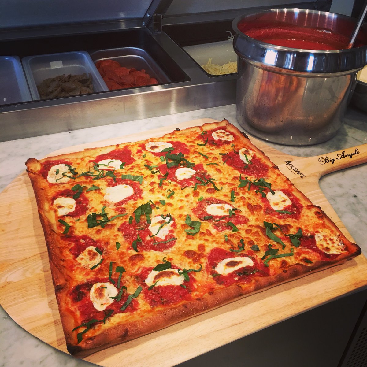 Hot out of the oven! Our  #GrandmaPie - slices coming soon! 🍕🍕🍕 #pizza