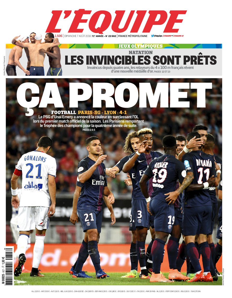 lequipe's tweet photo. ÇA PROMET en Une de @lequipe ce dimanche 7 août. https://t.co/3sFEqHdNOB