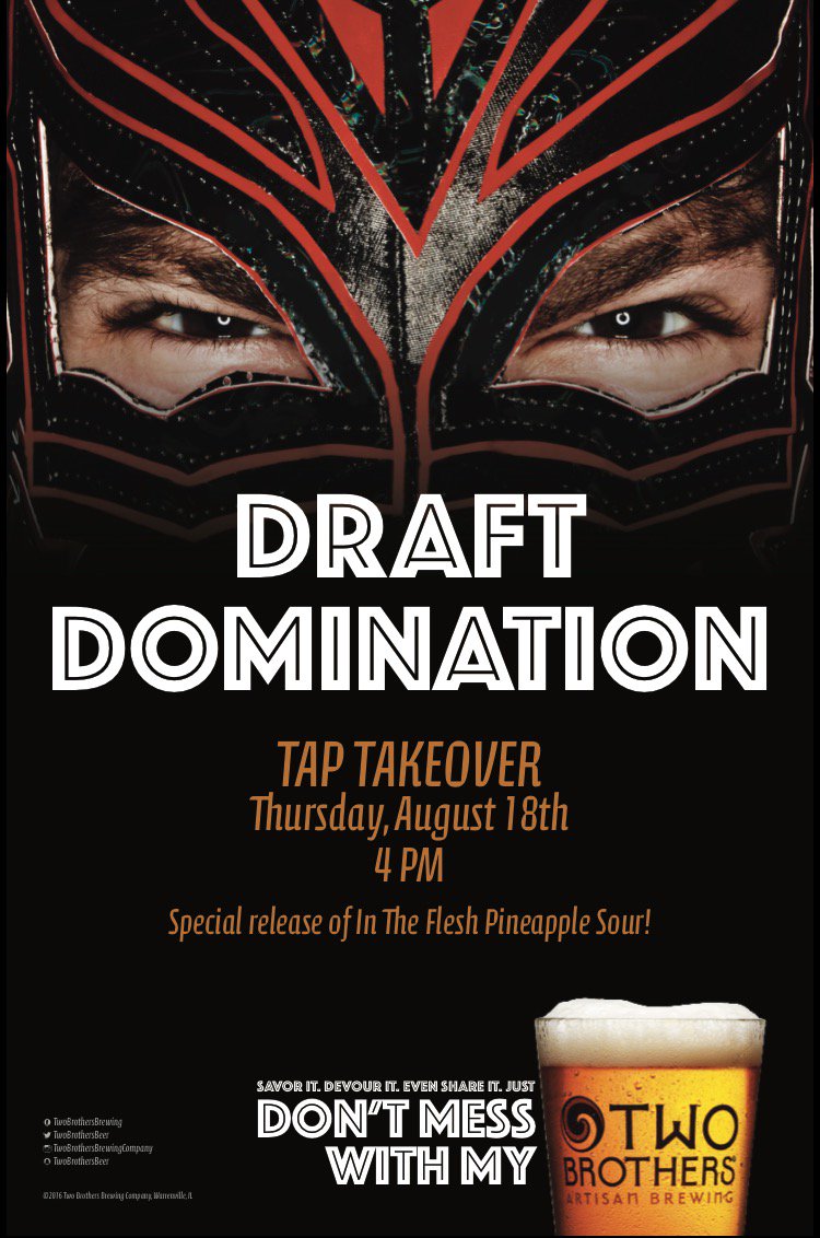 SheffieldsBBQ's tweet photo. TOTAL DOMINATION! COMING SOON! @TwoBrothersBeer #TapTakeover, 8/18 @ 4pm! #Sheffields #CraftBeer #TwoBrothersBeer https://t.co/sF0ZMWtgEH
