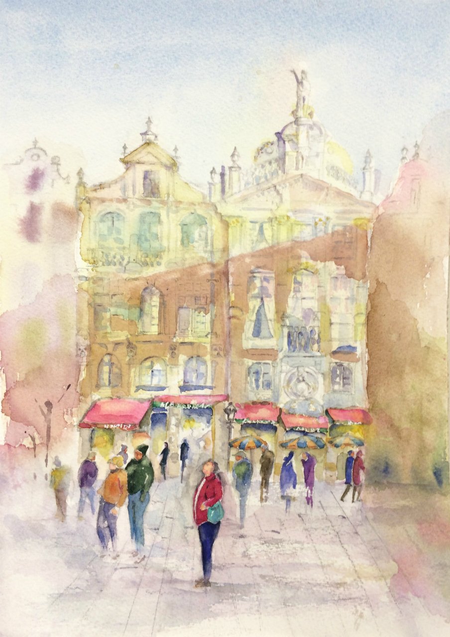 黒川しづこ 透明水彩画講師 水彩画二人展 9月1日 水 5日 日 Galleryはな 守口市 くろかわ透明水彩画 教室kkさん透明水彩画 ベルギーの風景 仮題 大勢の人出で賑わう街の広場 黒川しづこ 透明水彩画講師 水彩画二人展 9月1日 水 5日 日 Galleryはな 守口市 くろかわ透明水彩画 教室kkさん透明水彩画 ベルギーの風景 仮題 大勢の人出で賑わう街の広場