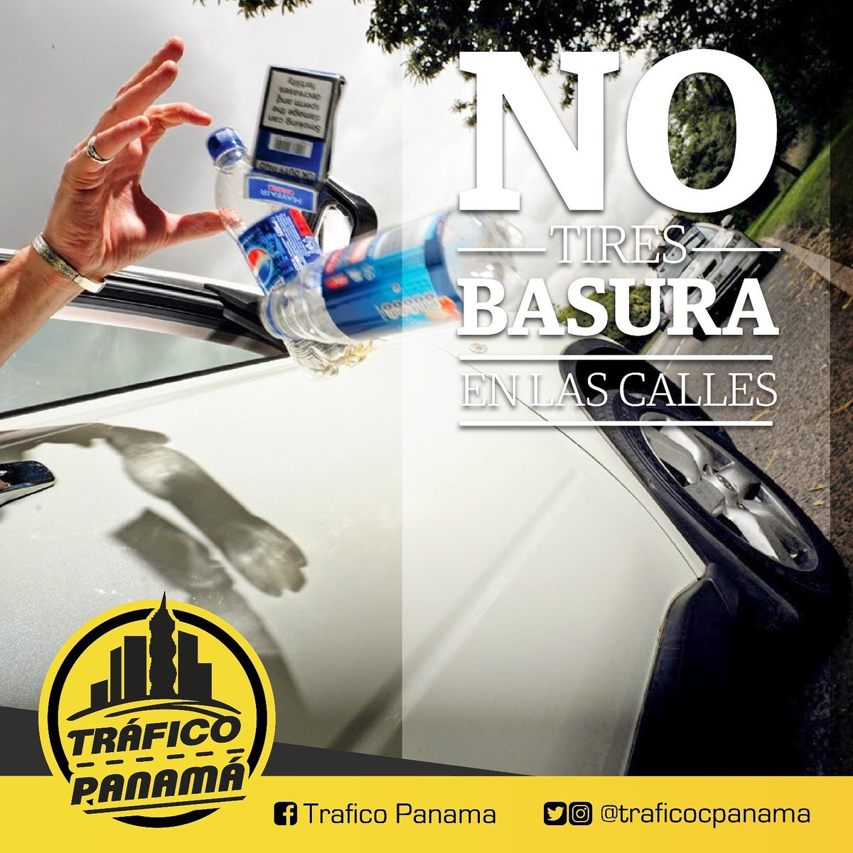 TraficoCPanama's tweet image. Al derramar o verter desechos en la vía, ponemos en peligro la seguridad vial de los demás conductores.