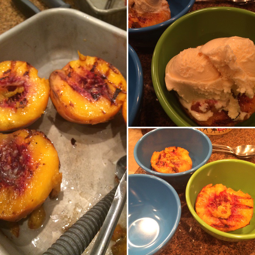 WSeriesBound's tweet photo. If you've never grilled peaches and topped them off with good old #TexasBlueBell ice cream you should https://t.co/Bys7YY9ujh