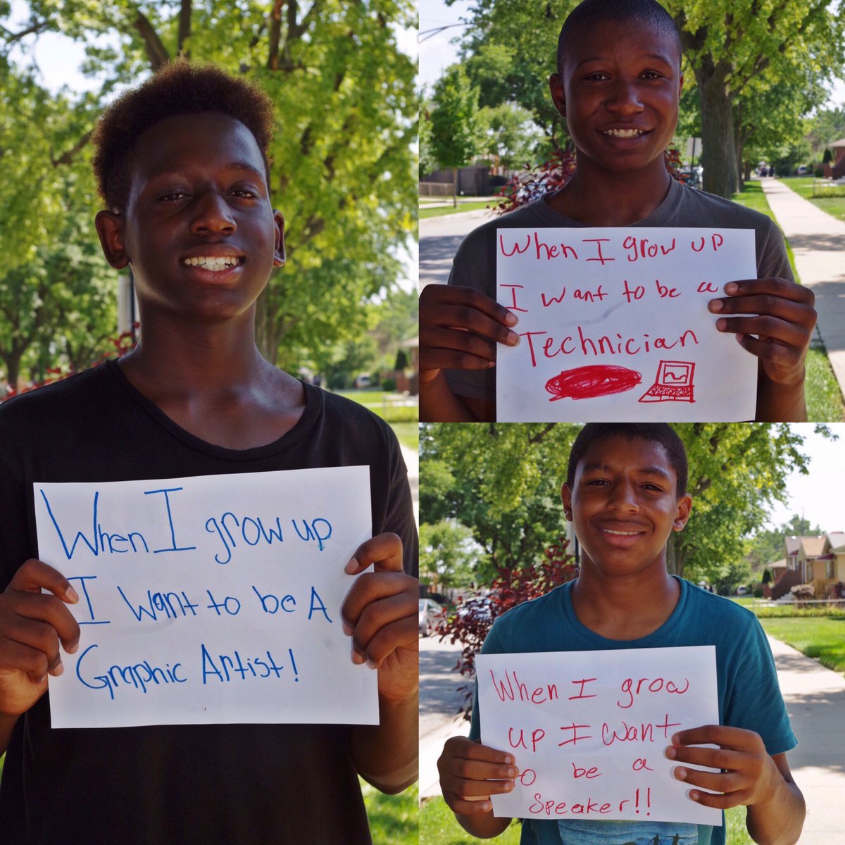 AngelMI18's tweet photo. Here are photos of #youthledtech students showing what they want to be when they grow up.  Such inspiring kids!!!💯🔌📡 https://t.co/PnzlrUri0s