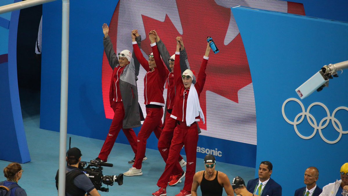 TeamCanada's tweet photo. #TeamCanada wins first medal of #Rio2016 in women's 4x100m free: https://t.co/wISHOzcSBv https://t.co/ix2FyK0gaD