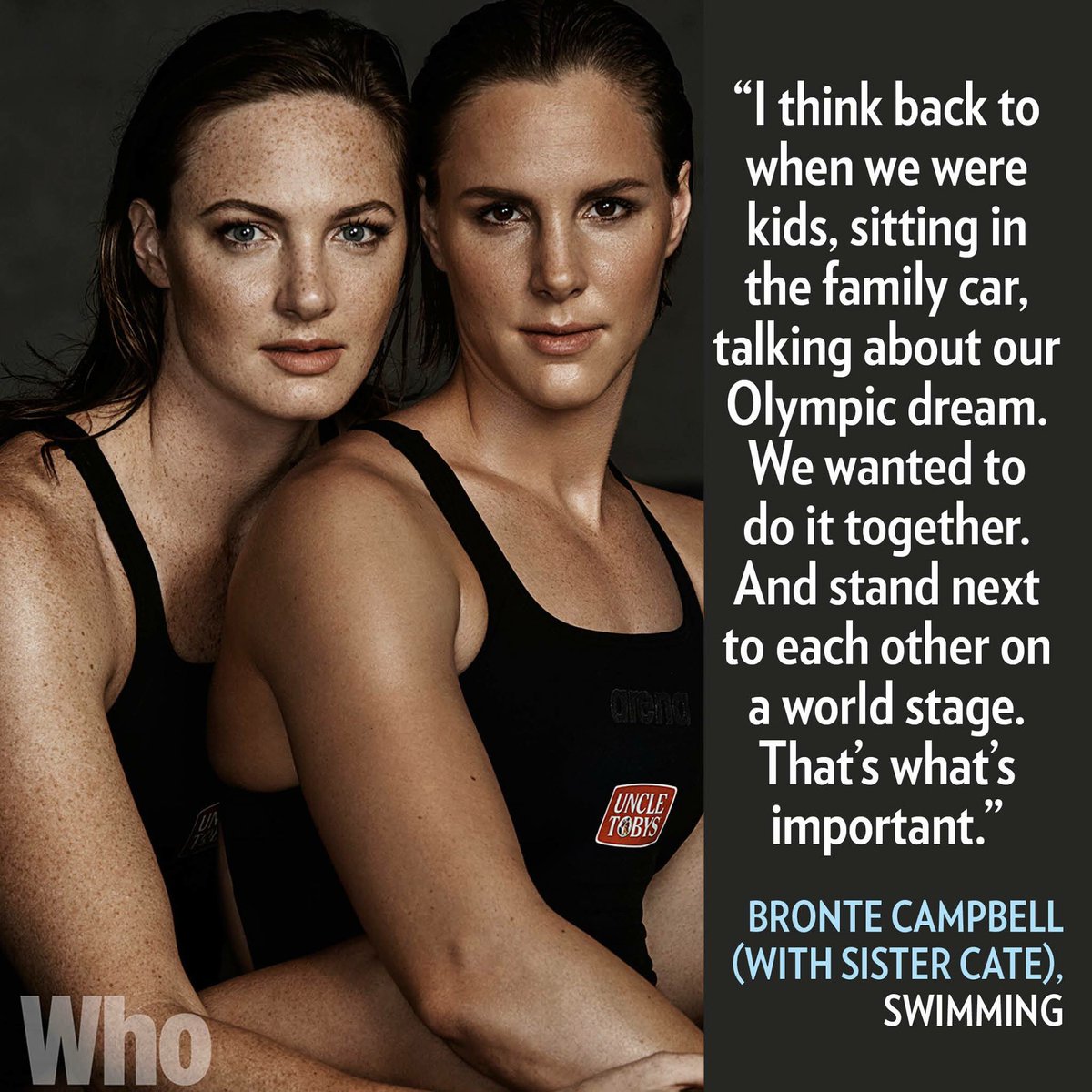 WHOmagazine's tweet photo. A big congratulations to sisters Cate &amp; Bronte Campbell, who just won GOLD as part of the 4 X100 m freestyle relay. https://t.co/ENUQDmI9kA