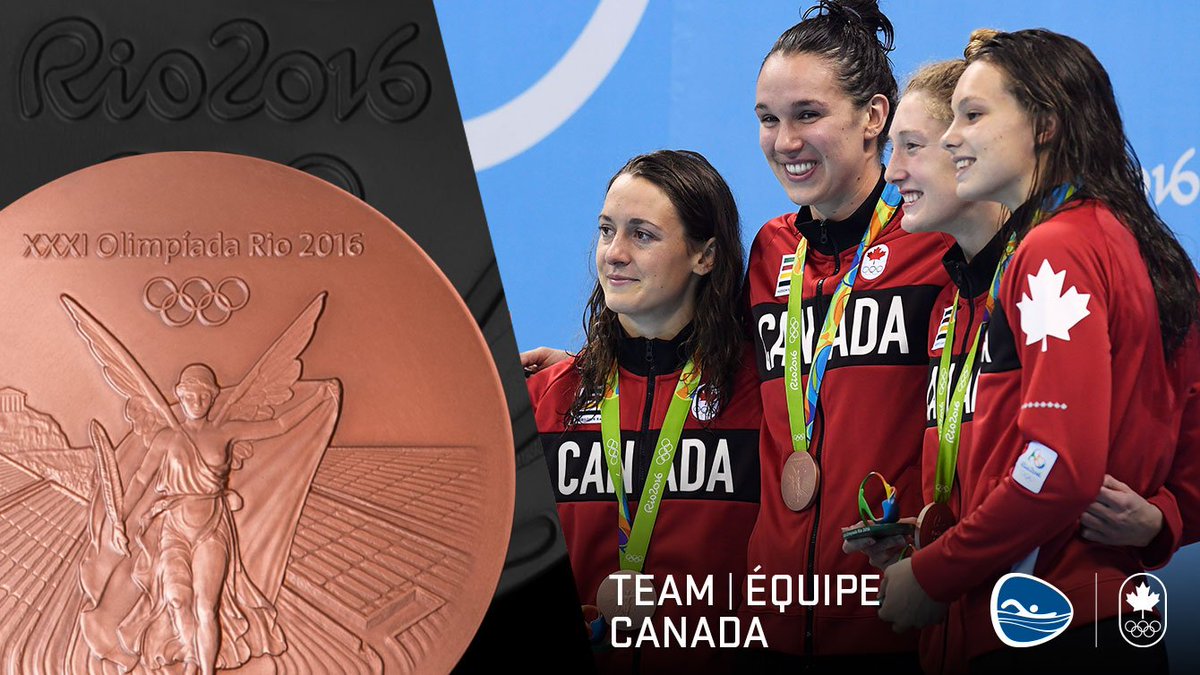 TeamCanada's tweet photo. .@SwimmingCanada gets #TeamCanada on the podium with a bronze medal at #Rio2016: https://t.co/wISHOzcSBv https://t.co/84pUQrpv8o