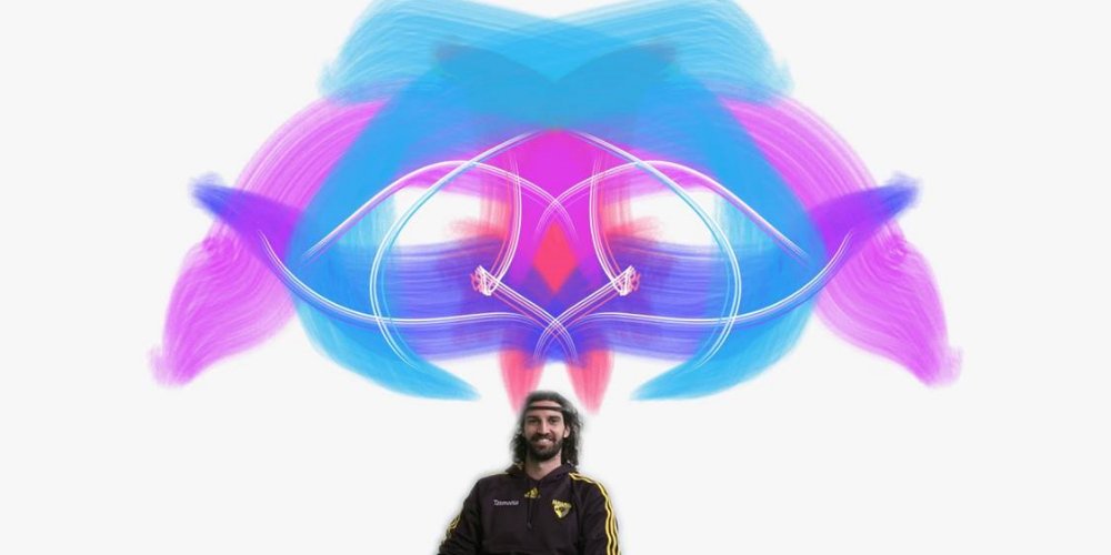 latrobe's tweet photo. This is @HawthornFC's @mspang27 using our #thoughtograph booth to capture his mind reacting to art. Try it out! https://t.co/AvOM9QGoTi