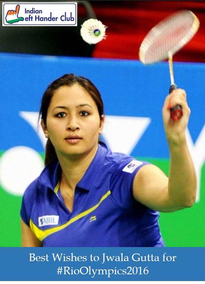 ilefthander's tweet photo. Best Wishes to @Guttajwala @Guttajwala_fc for her
#RioOlympics2016 Mission #iamlefthanded #Rio2016 https://t.co/bYKPELwVHh