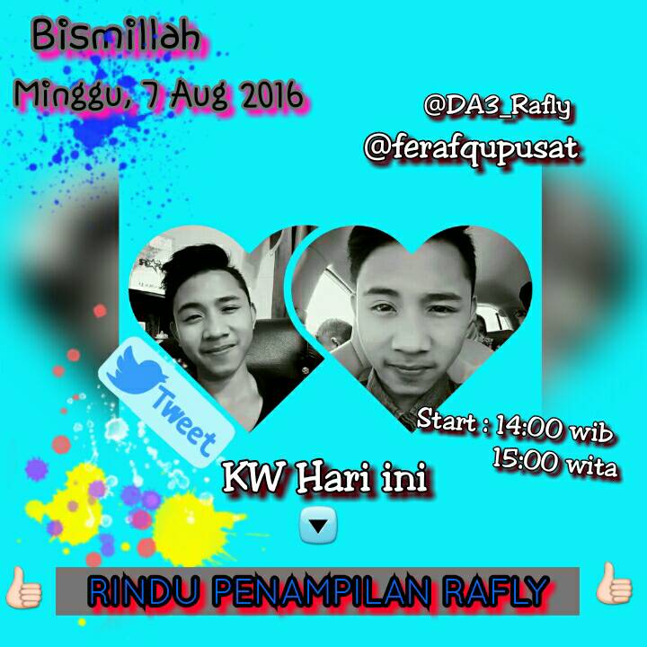 Bismillah yukz ferafqu ramaiin KW hri nie 👇👇
RINDU PENAMPILAN RAFLY Semoga jadi TTI ya