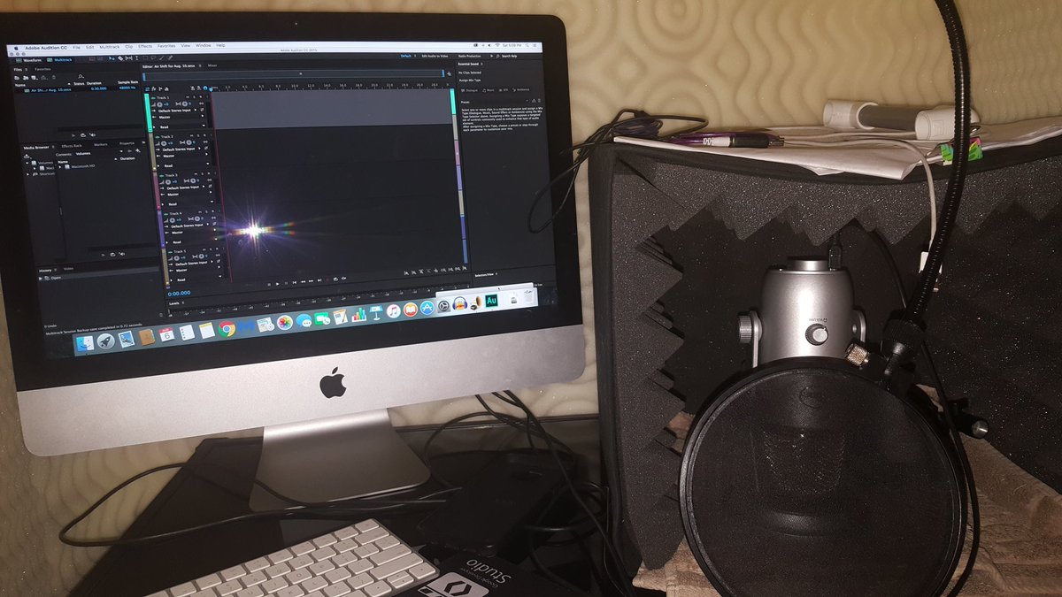 MUA_VoiceTalent's tweet image. Got down to some serious work earlier. #multitracking #voiceover #radio #yetimicrophone #imac #homestudio