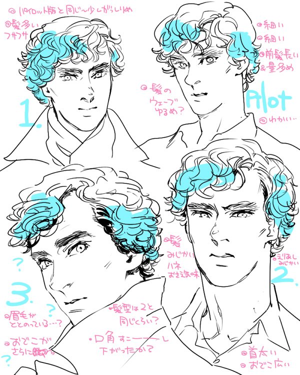 【らくがき】
左:さっきS1シャーロックの顔を見てて思ったこと(個人的見解)
右:S3放送前に描いたシーズンごとのシャーロック顔まとめ(個人的見解) 