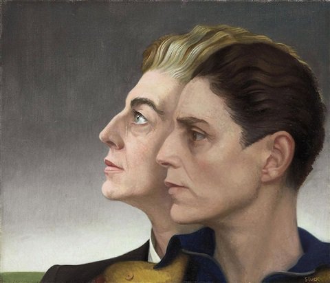 womensart1's tweet photo. Medallion (1937) self-portrait by British lesbian artist Gluck (right) with her lover Nesta Obermer #womensart https://t.co/yRpFeF4Whp