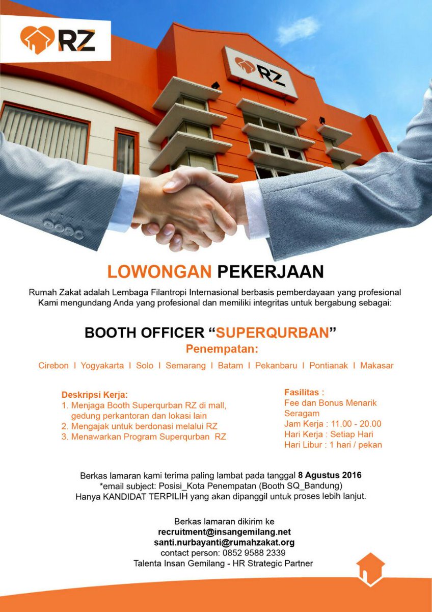 Rumah Zakat Jakarta בטוויטר Lowongn Booth Officer Superqurban Rz Yogya Rz Semarang Rz Batam Rz Solo Rz Pekanbaru Rz Pontianak Rz Makassar