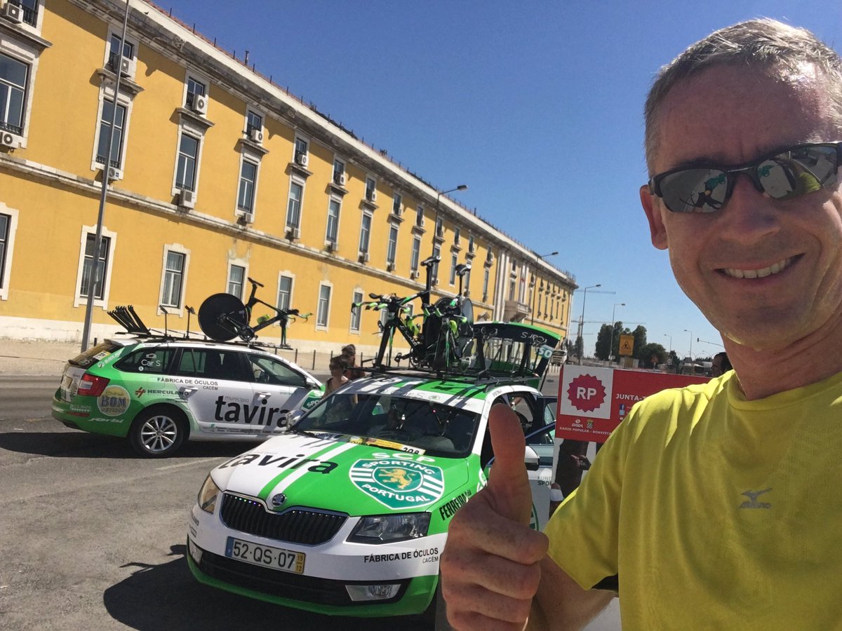 PierreCollin's tweet photo. Hi Rita! I was looking for your logo on the car! Best regards from Lisboa! @AbilioBikes #VueltaaPortugal #TTstage https://t.co/icf2iQAWGE