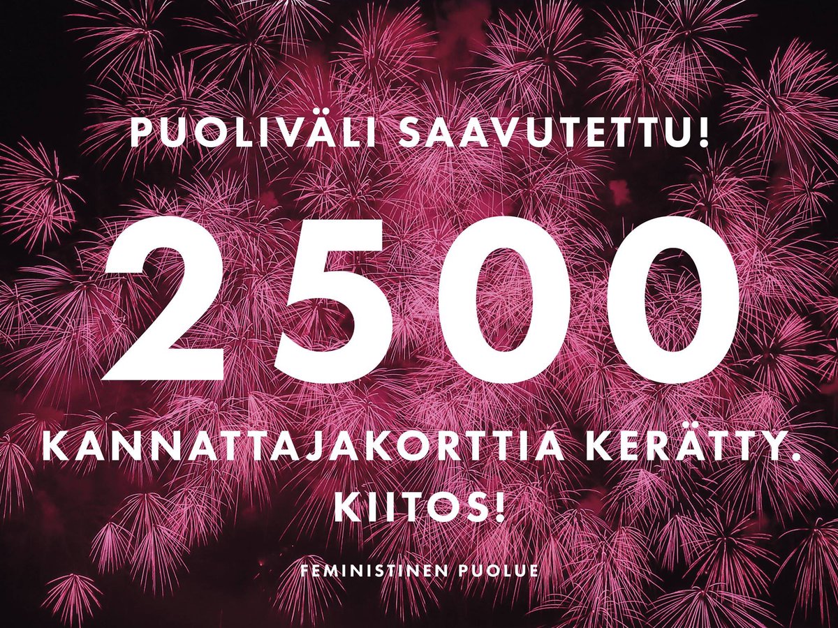 fpuolue's tweet photo. 2500 x kiitos kaikille jo allekirjoittaneille!
Sinäkin voit vaikuttaa 👉🏼 feministinenpuolue.fi https://t.co/G2nEbzX4zD