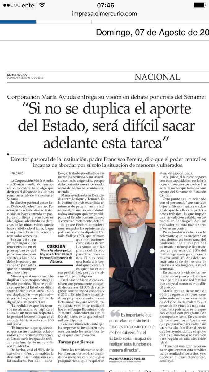 Entrevista a <a href="/ppanchopereira/">Francisco Pereira O</a> de <a href="/Maria_Ayuda/">María Ayuda</a> sobre Sename y rol organizaciones colaboradoras
impresa.elmercurio.com/MerMobileIphon…