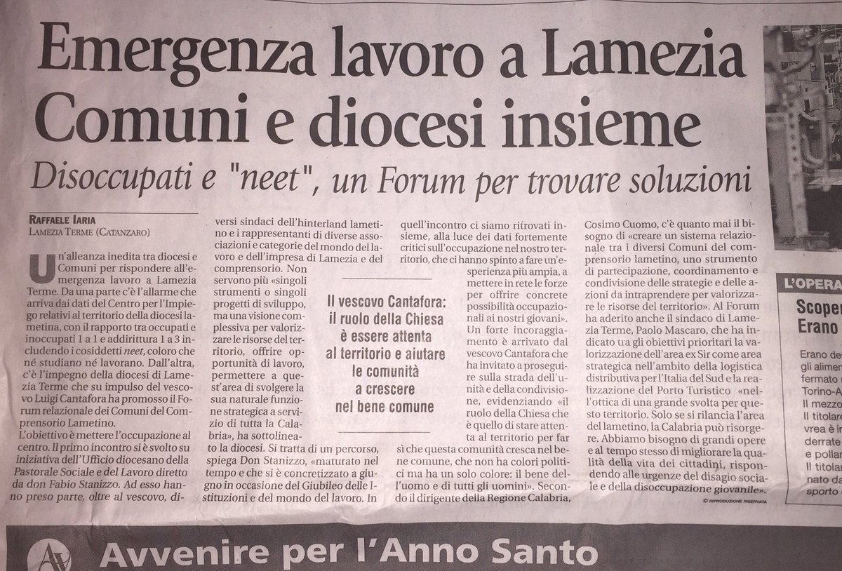 Su avvenire di oggi, un resoconto dell'incontro del 1 Agosto a Lamezia