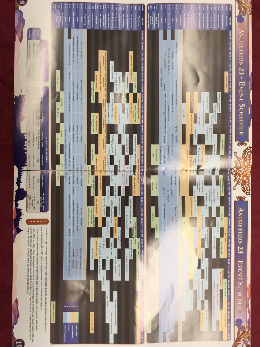 taiyodo_boss's tweet photo. 催しはコスプレやロリータファッションのコンテスト、日本武道の演武、ビデオゲームやカードゲームの大会、ゲストライブ、メイドカフェ、アニメ上映などなど。参考にプログラムと会場マップ置いておきますね。 #animethon23 https://t.co/VUhBbssBYP