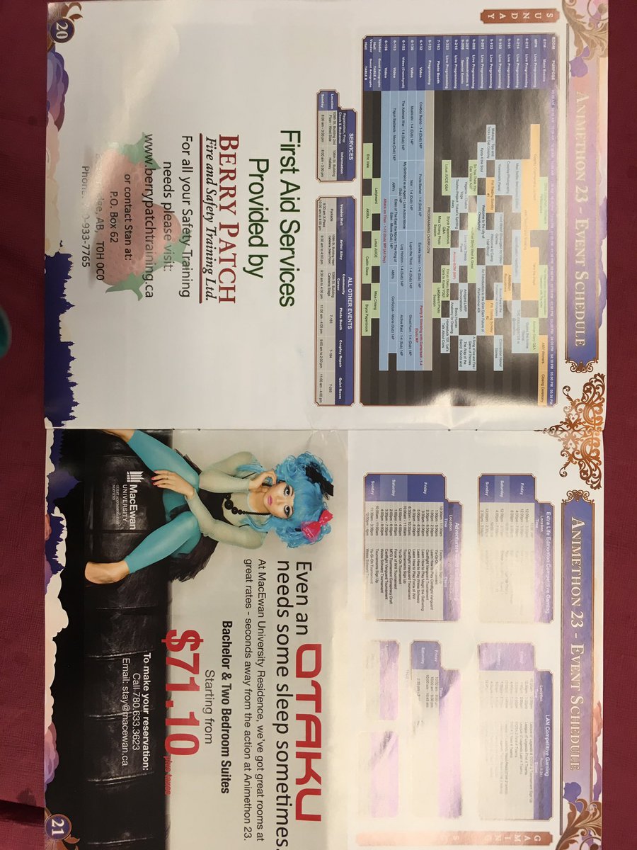 taiyodo_boss's tweet photo. 催しはコスプレやロリータファッションのコンテスト、日本武道の演武、ビデオゲームやカードゲームの大会、ゲストライブ、メイドカフェ、アニメ上映などなど。参考にプログラムと会場マップ置いておきますね。 #animethon23 https://t.co/VUhBbssBYP
