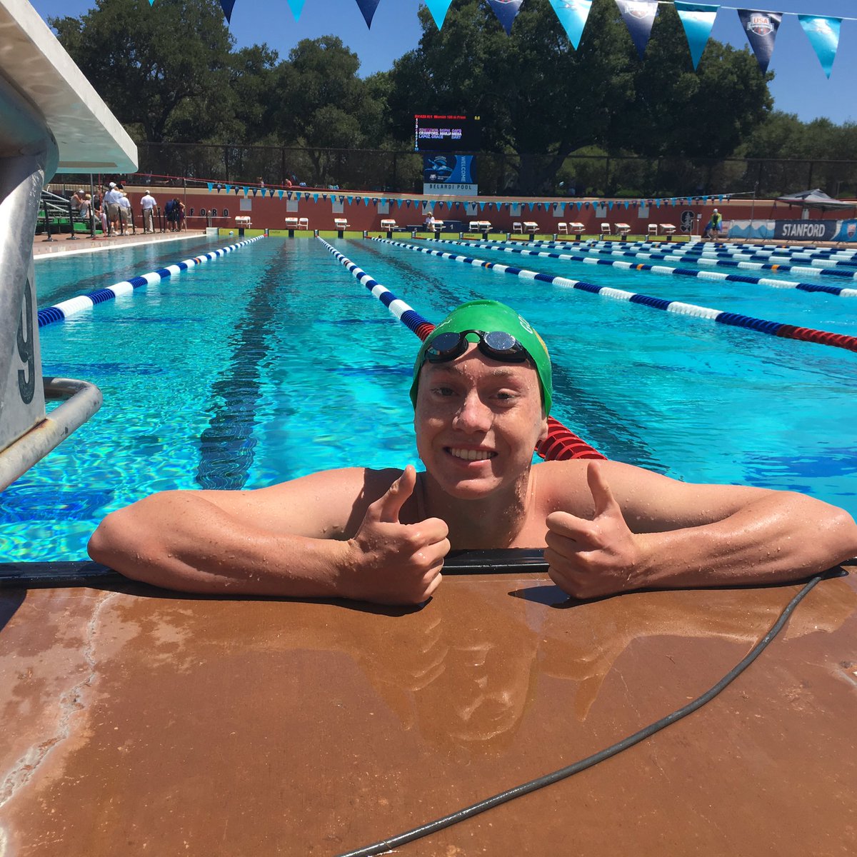 GWSwimClub's tweet photo. Why hello there @jacknetonn good luck on your time trial! Last day of Futures here at Stanford. https://t.co/9bzADSMFBi