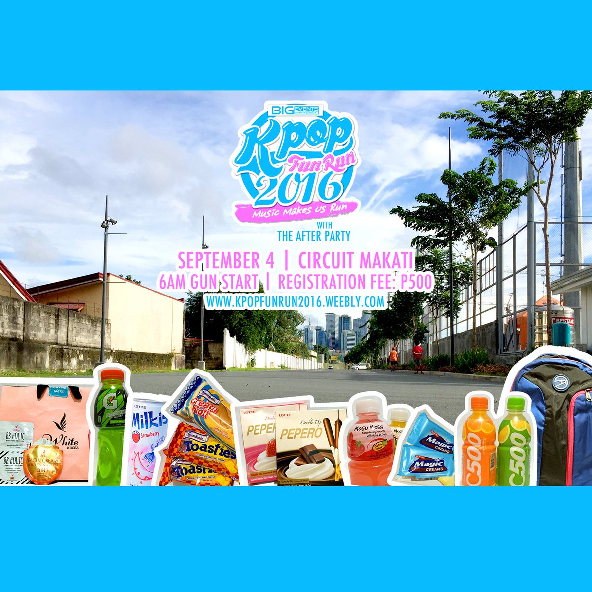 bigeventsmngt's tweet photo. Kpop Fun Run 2016 &amp; The After Party
September 4 at Circuit Makati
6am Gunstart
https://t.co/zSM3lT4D2Y https://t.co/F9WL9jNDKK