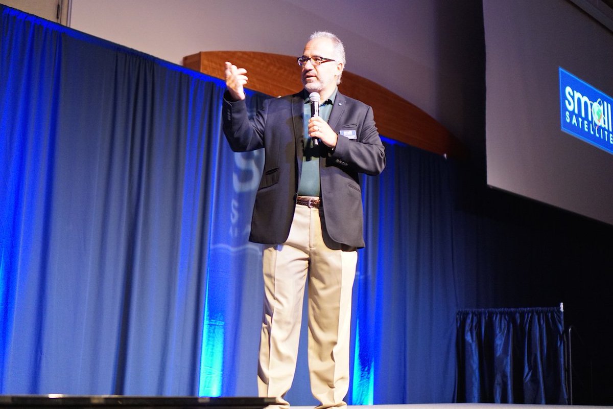 Dr. Jordi Puig-Suari welcoming the masses back for Day 2 of the CubeSat Workshop <a href="/SmallSat/">Small Satellite Conference</a>