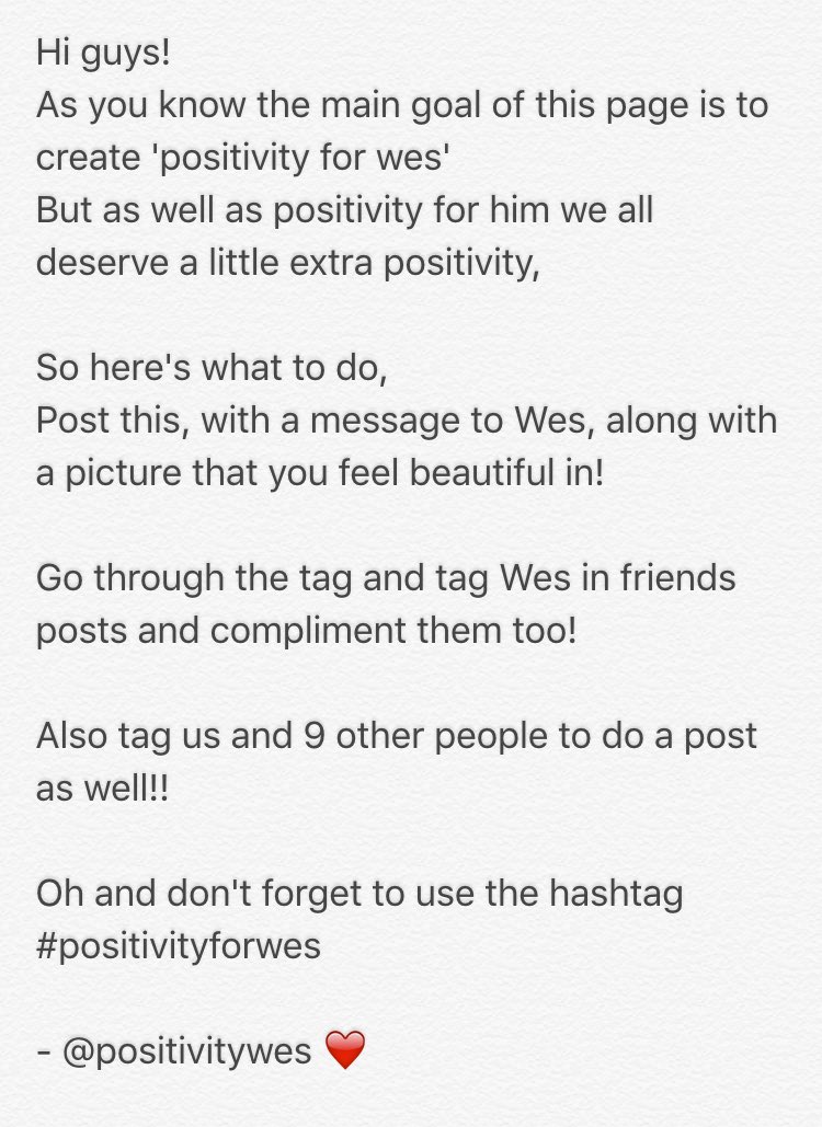 positivitywes's tweet photo. #PositivityForWes !! https://t.co/SONRcO42xu