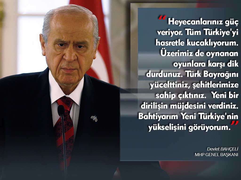 "Yenilgi nedir tanımadınız. Ben de varım, buradayım dediniz." 
#TekMilletTekYürek <a href="/dbdevletbahceli/">Devlet Bahçeli</a>