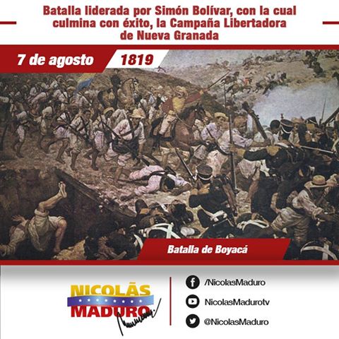 PresidencialVen's tweet photo. En #Facebook @NicolasMaduro recuerda que #UnDíaComoHoy se libró la #BatallaDeBoyacá https://t.co/KMwMIw9dki https://t.co/LFqkOCyIju