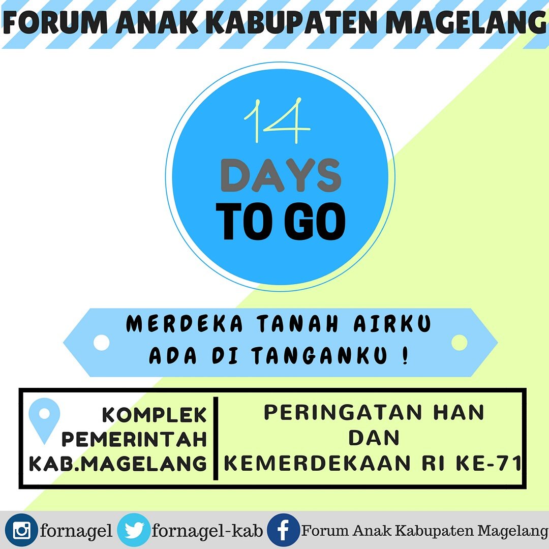 Hai guys! H-14 Peringatan HAN dan Kemerdekaan RI Ke-71 nih semangat!! #HAN #FORNAGEL #kabupatenmagelang #forumanak