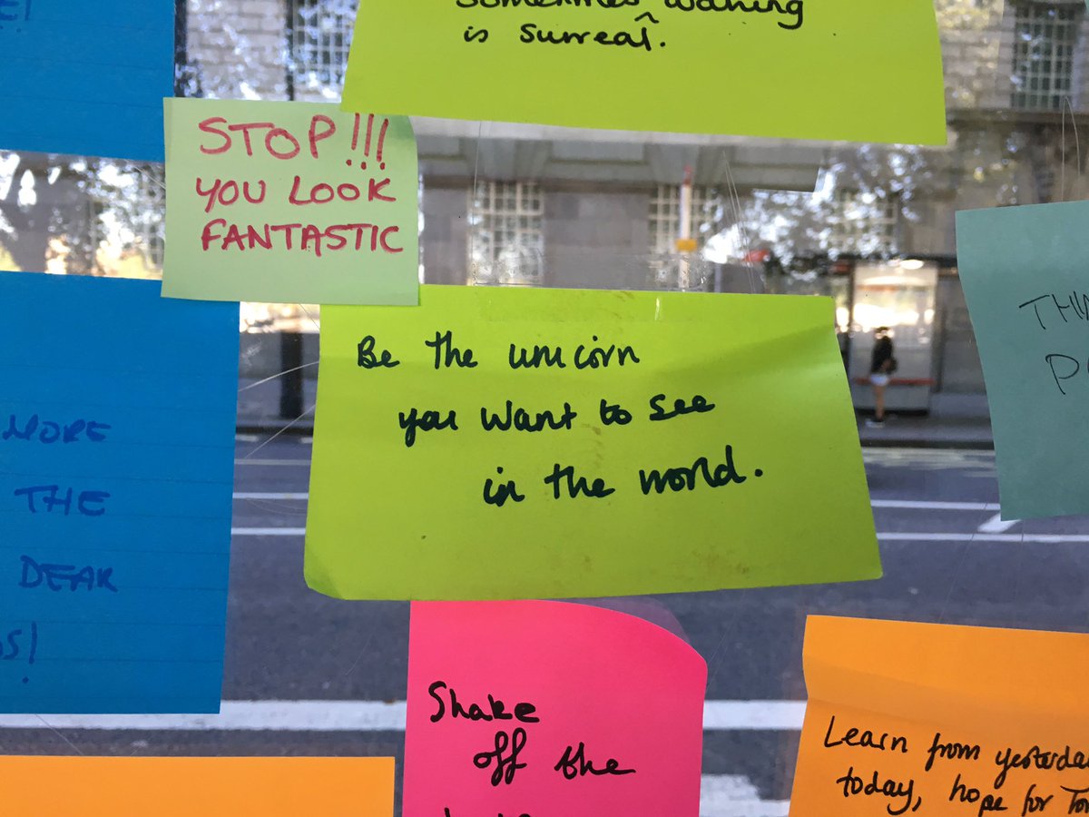 sparksofben's tweet photo. London Bus Stop full of positive affirmations. https://t.co/8WWwrMtzeH