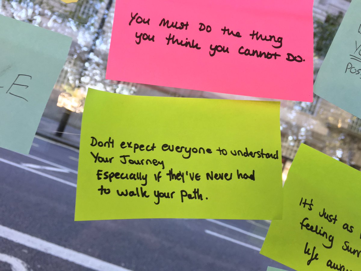 sparksofben's tweet photo. London Bus Stop full of positive affirmations. https://t.co/8WWwrMtzeH